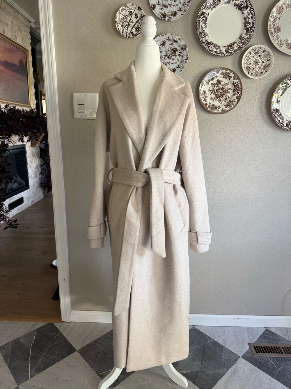 Dynamite Beige Wool Blend Pea Coat